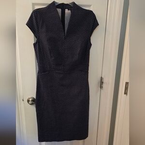 Tribal Form Fitting Navy Cap-Sleeve Sheath Dress, Size 6 (315)